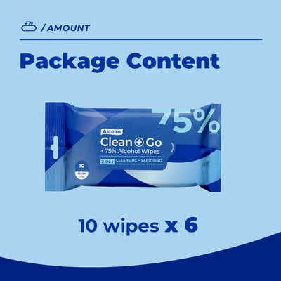 10 wipes (Bundle of 6) - 75% Alcohol Classic Wipes