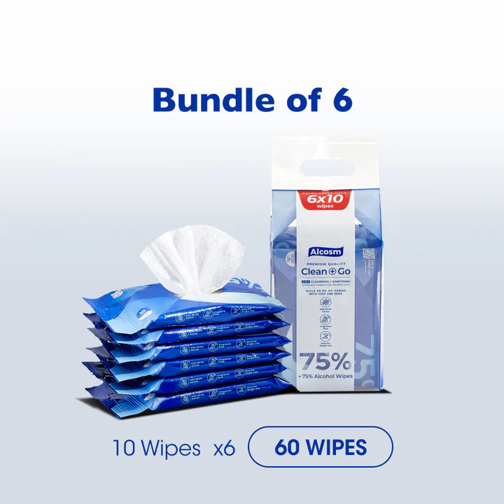 10 wipes (Bundle of 6) - 75% Alcohol Classic Wipes