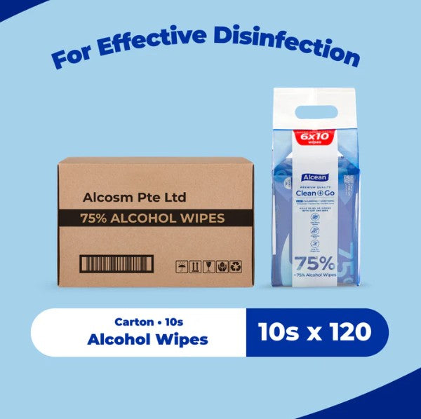 (Carton) 75% Alcohol Wipes (10 Wipes x 120 Packs)
